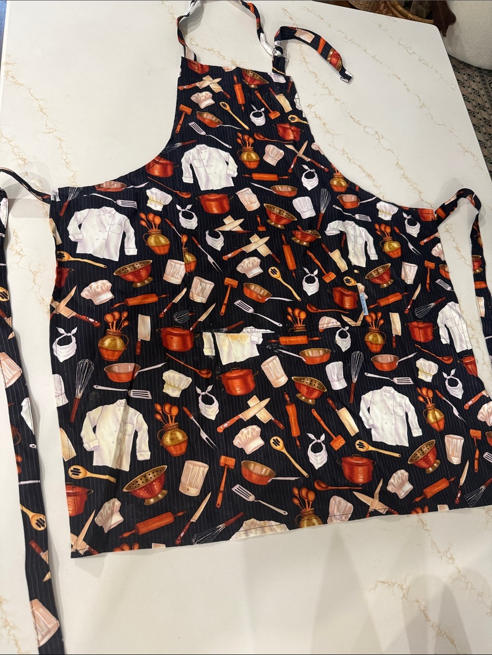 Black Culinary Print Cotton Apron with Kitchen Tools Design
